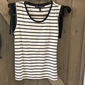 Striped Tie-Shoulder Tank Top - Black & White